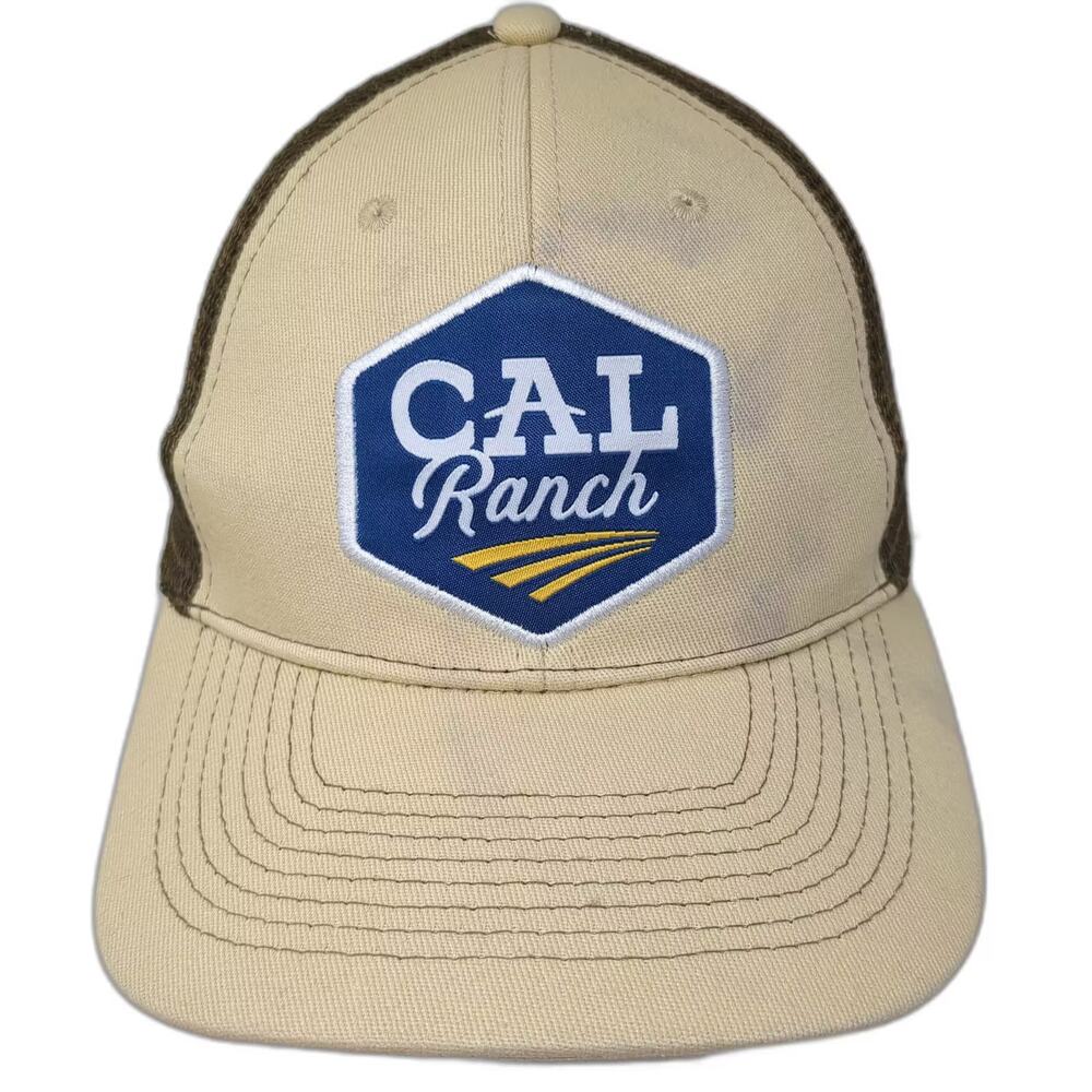 Federal Trucker Hat Beige Brown Snapback CAL Ranch Patch OSFM Adjustable Mesh